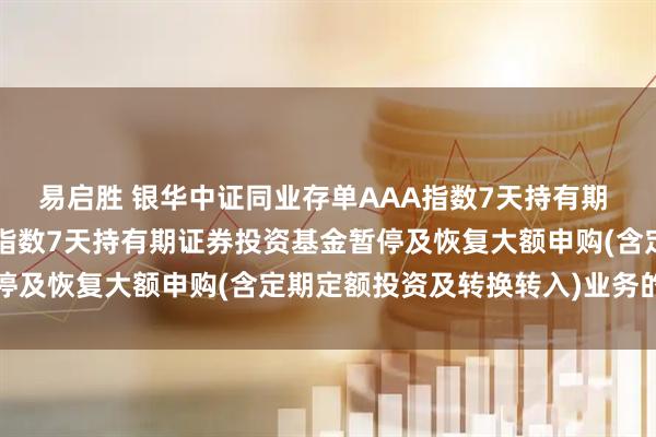 易启胜 银华中证同业存单AAA指数7天持有期 银华中证同业存单AAA指数7天持有期证券投资基金暂停及恢复大额申购(含定期定额投资及转换转入)业务的公告