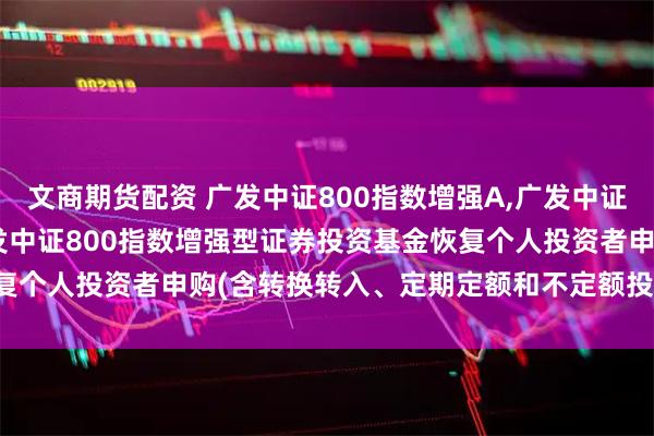 文商期货配资 广发中证800指数增强A,广发中证800指数增强C 关于广发中证800指数增强型证券投资基金恢复个人投资者申购(含转换转入、定期定额和不定额投资)业务的公告